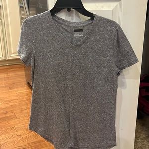 dark gray v-neck shirt